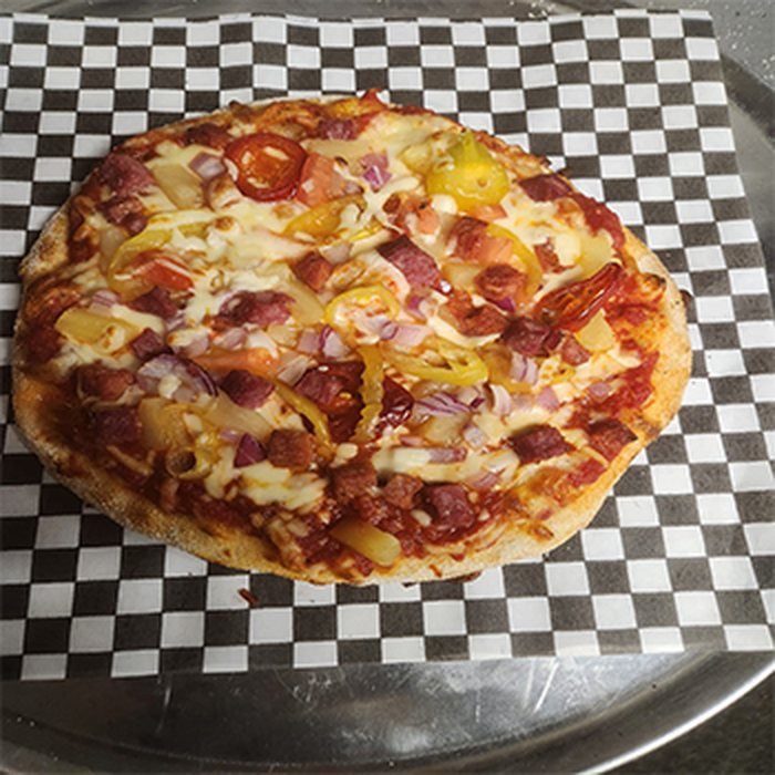 A stone oven pizza